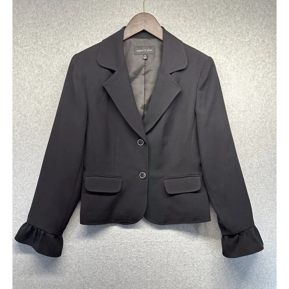 Isabel & Nina Womens Blazer Jacket 2 Buttons Pockets Accent Sleeve Size 10